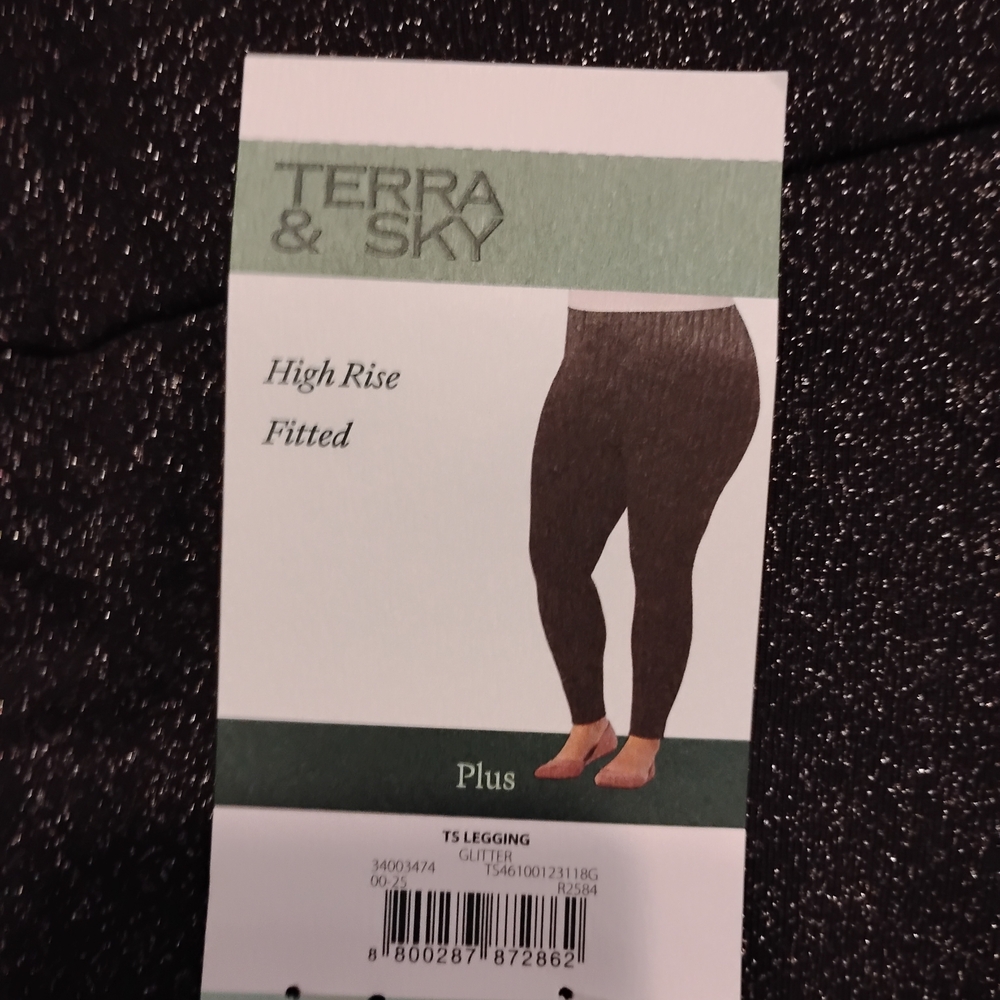 NWT Terra & Sky Women's Plus Sparkly Black Leggings Size 0X